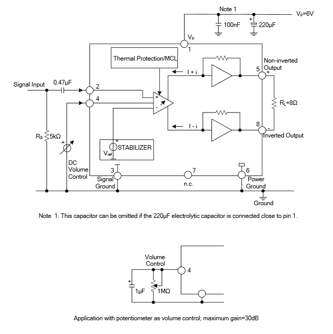 TDA7052AGS08R 1W BTL Mono Audio Amplifier With DC Volume Control
