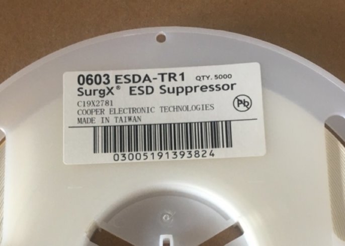 Bussmann Eaton 0603ESDA TR1  Integrated Circuit Components ESD Suppressor TVS Diode 0603 CERAMIC SUR 6X